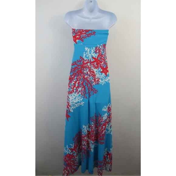 Lilly Pulitzer Jules Strapless Maxi Dress Turquoise Coral Cascade Womens XS - Picture 5 of 5